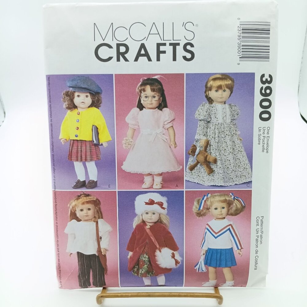 UNCUT Vintage Sewing PATTERN McCalls Crafts 3900, 18in Doll Clothes 2002